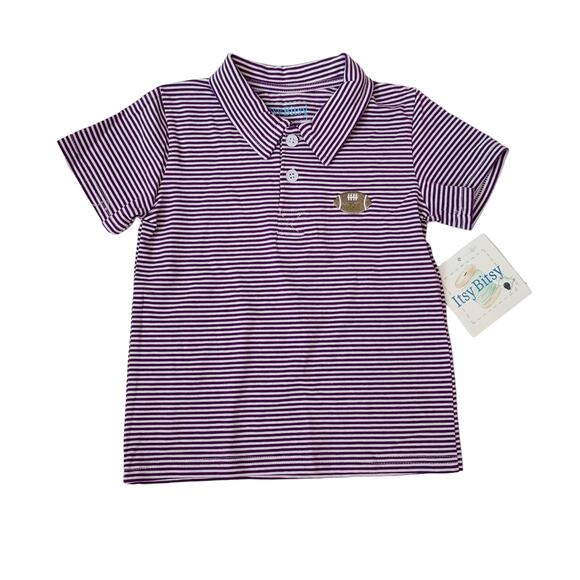 NWT Size 8 Itsy Bitsy Purple Stripe Football Polo - Picture 1 of 3